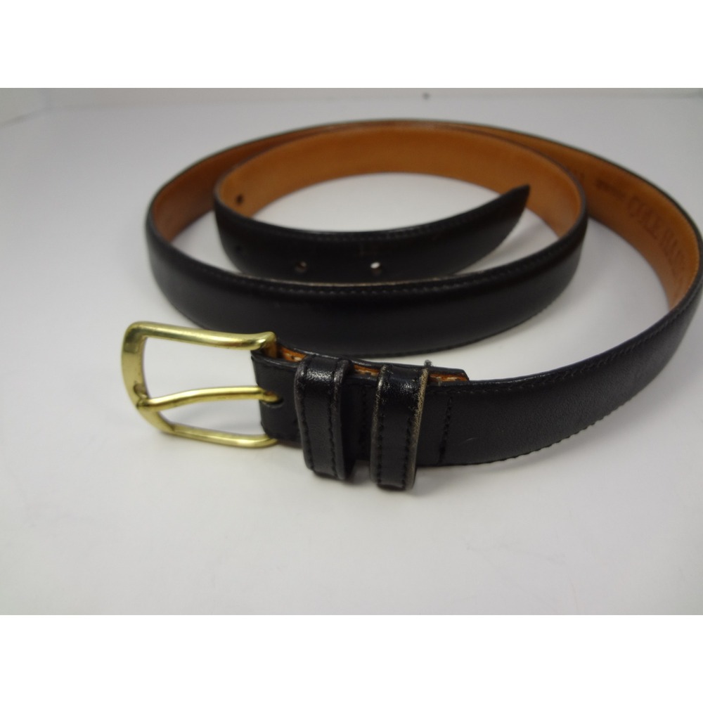 Cole Haan Mens Black Leather Belt Brass Buckle Made in USA‎ Size 38 95
